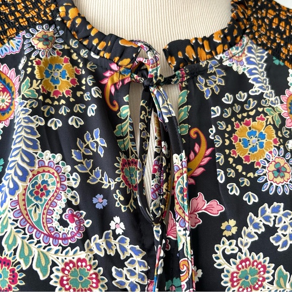 🌸Floral Paisley Boho Blouse w/Tie. Black/Rose/Gold/Blue/Multi. 1 SM 1 MED 1 LG - Picture 13 of 13